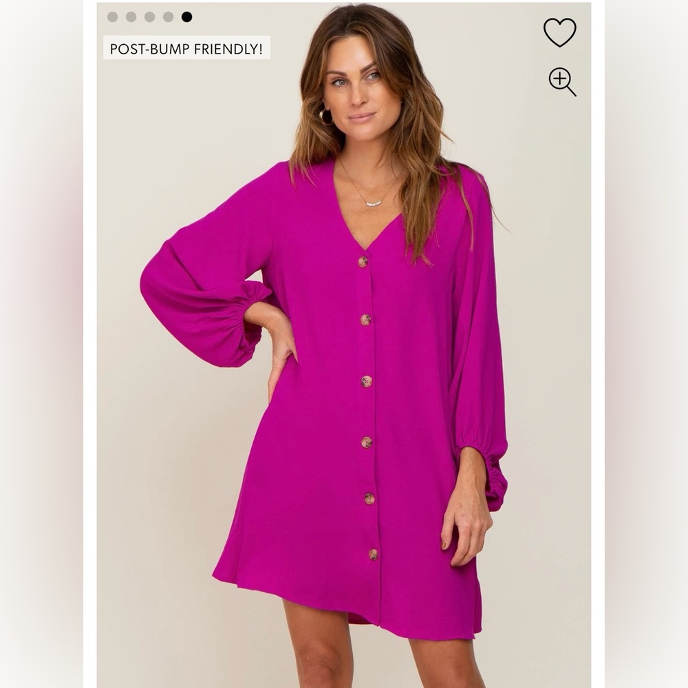 Magenta JODIFL, (sold via Pink Blush) small Front Button, Balloon Sleeve Dress